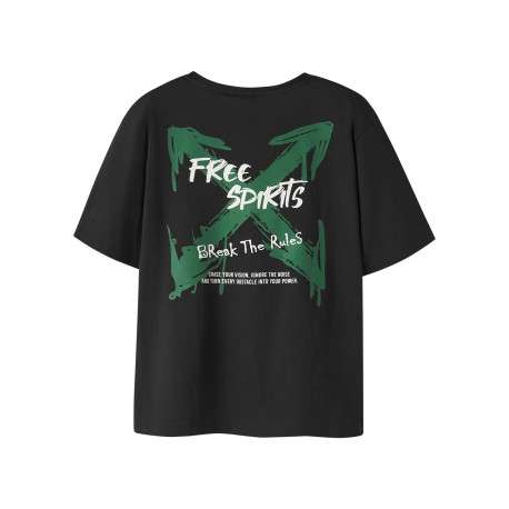 T-shirt en coton biologique noir à imprimé avec une coupe droite et un col rond - Image 2