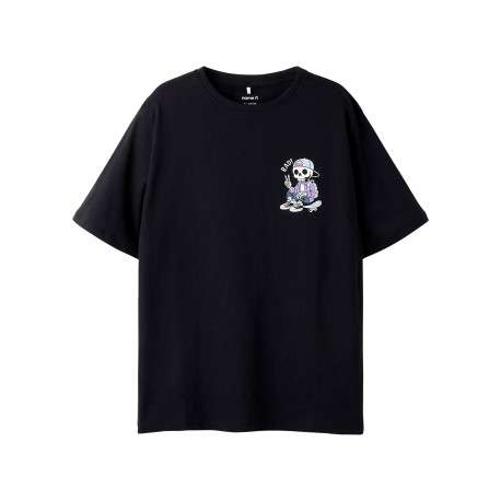 T-shirt en coton biologique noir à imprimé avec une coupe droite