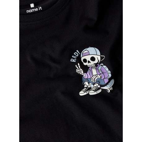 T-shirt en coton biologique noir à imprimé avec une coupe droite - Image 2
