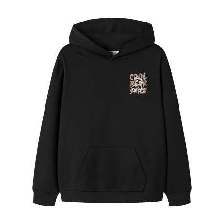 Sweat noir à imprimé avec une coupe droite et un col à capuche