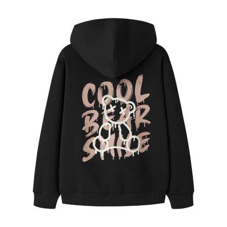 Sweat noir à imprimé avec une coupe droite et un col à capuche - Image 2