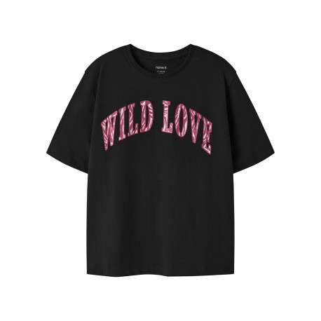 T-shirt en coton biologique noir à imprimé avec une coupe droite