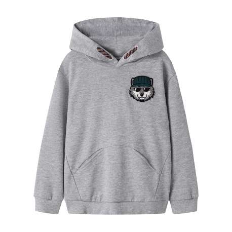 Sweat en coton gris à imprimé avec une coupe droite et une capuche