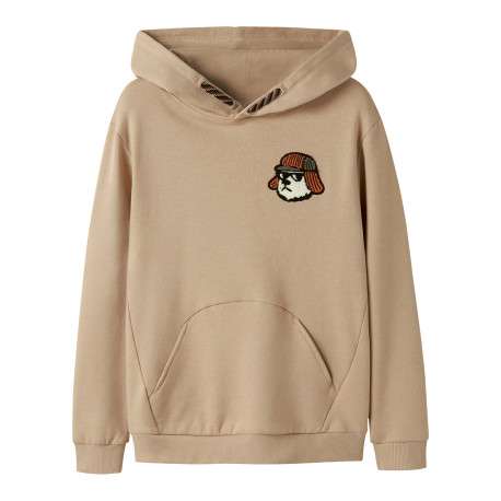 Sweat en coton beige à imprimé avec une coupe droite et une capuche