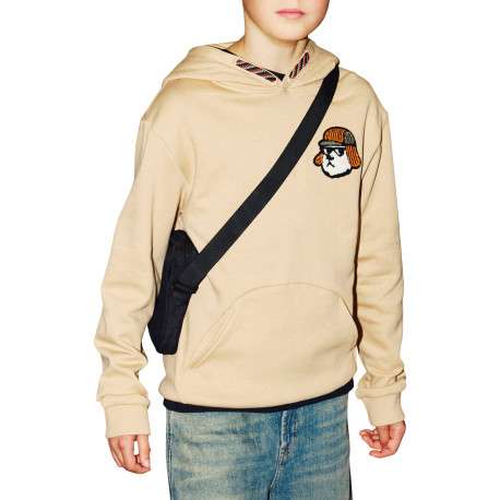 Sweat en coton beige à imprimé avec une coupe droite et une capuche - Image 4