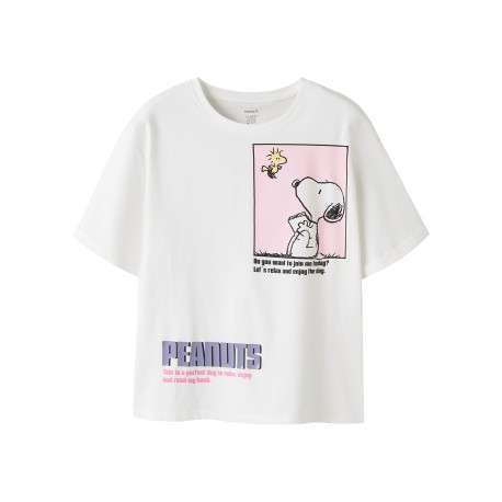 T-shirt en coton blanc à imprimé avec une coupe droite et un col rond
