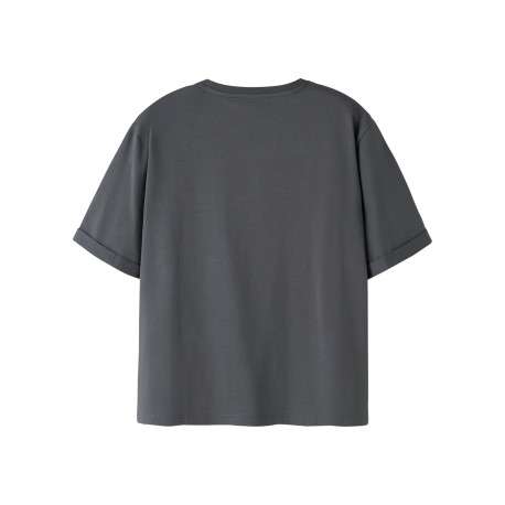 T-shirt en coton anthracite à imprimé avec une coupe droite et un col rond - Image 2