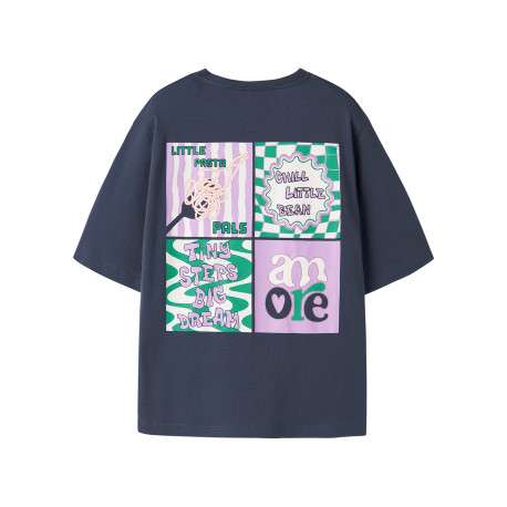 T-shirt en coton biologique marine à imprimé avec une coupe droite - Image 2