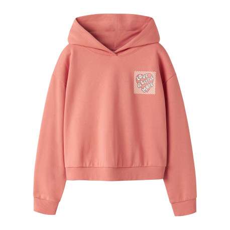 Sweat saumon à imprimé avec une coupe droite et un col à capuche