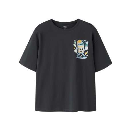 T-shirt en coton biologique anthracite à imprimé avec une coupe droite