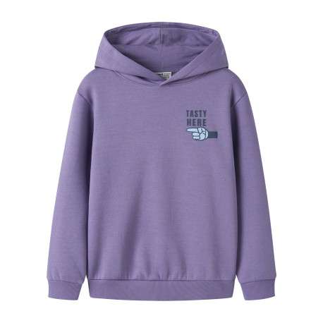 Sweat en coton biologique mélangé violet à imprimé avec une coupe droite
