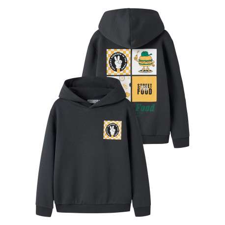 Sweat en coton biologique mélangé anthracite à imprimé avec une coupe droite
