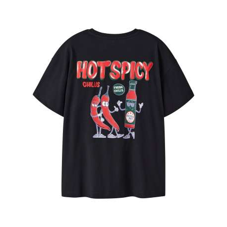 T-shirt en coton biologique noir à imprimé avec une coupe droite - Image 2