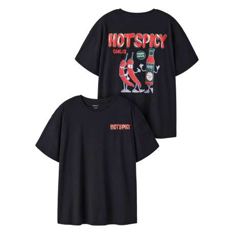 T-shirt en coton biologique noir à imprimé avec une coupe droite - Image 4