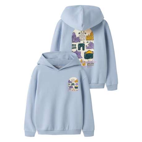 Sweat en coton biologique mélangé ciel à imprimé avec une coupe droite