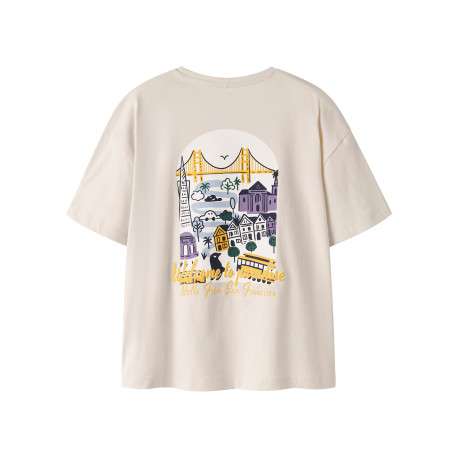 T-shirt en coton biologique écru à imprimé avec une coupe droite - Image 2
