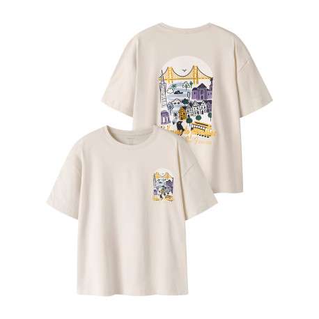 T-shirt en coton biologique écru à imprimé avec une coupe droite - Image 4