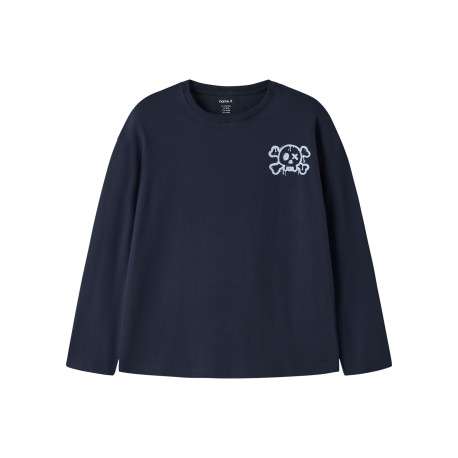 T-shirt en coton biologique marine à imprimé avec une coupe droite