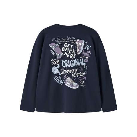 T-shirt en coton biologique marine à imprimé avec une coupe droite - Image 2