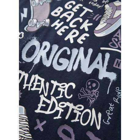 T-shirt en coton biologique marine à imprimé avec une coupe droite - Image 3