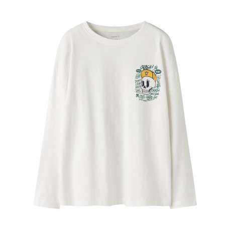 T-shirt en coton biologique blanc à imprimé avec une coupe droite