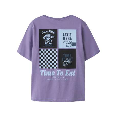 T-shirt en coton biologique violet à imprimé avec une coupe droite - Image 2