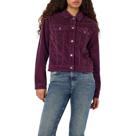 Blouson en coton prune uni à coupe droite avec un col à revers - Image 3