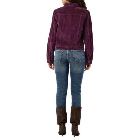 Blouson en coton prune uni à coupe droite avec un col à revers - Image 5