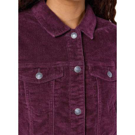 Blouson en coton prune uni à coupe droite avec un col à revers - Image 6