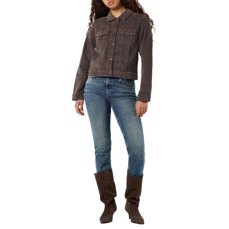 Blouson en coton marron uni muni d'une coupe droite et d'un col à revers - Image 3