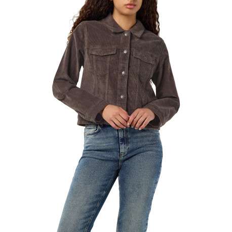 Blouson en coton marron uni muni d'une coupe droite et d'un col à revers - Image 5