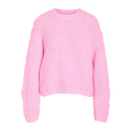 Pull rose uni à coupe droite avec un col rond et des manches longues