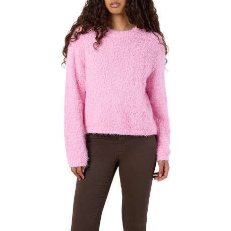 Pull rose uni à coupe droite avec un col rond et des manches longues - Image 3