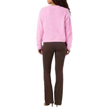 Pull rose uni à coupe droite avec un col rond et des manches longues - Image 4