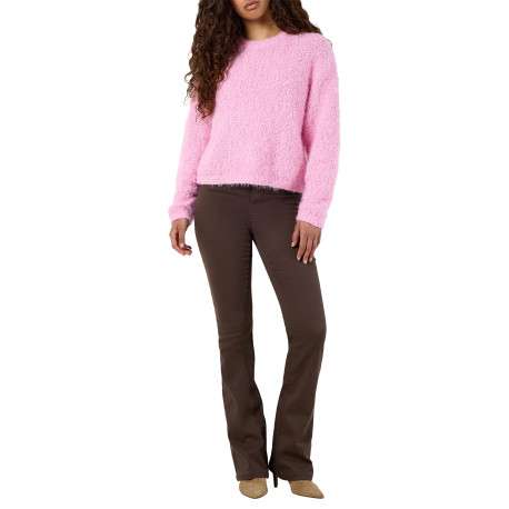 Pull rose uni à coupe droite avec un col rond et des manches longues - Image 5