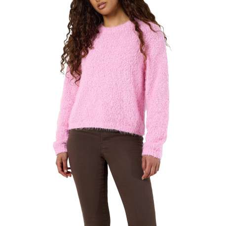 Pull rose uni à coupe droite avec un col rond et des manches longues - Image 6