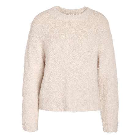 Pull écru uni à coupe droite doté d'un col rond et de manches longues
