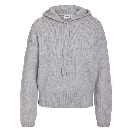 Pull gris clair uni à coupe droite avec un col à capuche et des manches longues