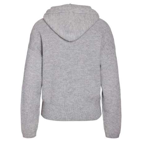 Pull gris clair uni à coupe droite avec un col à capuche et des manches longues - Image 2