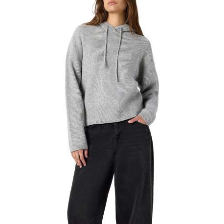 Pull gris clair uni à coupe droite avec un col à capuche et des manches longues - Image 3