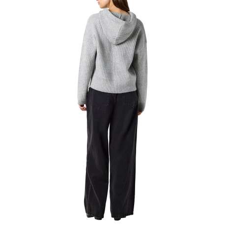 Pull gris clair uni à coupe droite avec un col à capuche et des manches longues - Image 5