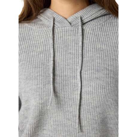 Pull gris clair uni à coupe droite avec un col à capuche et des manches longues - Image 6
