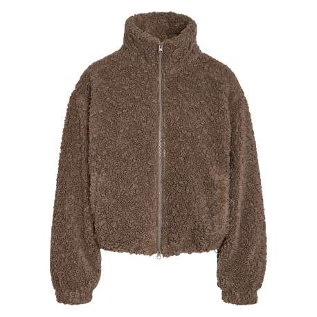 Blouson polaire marron uni à coupe droite avec un col montant