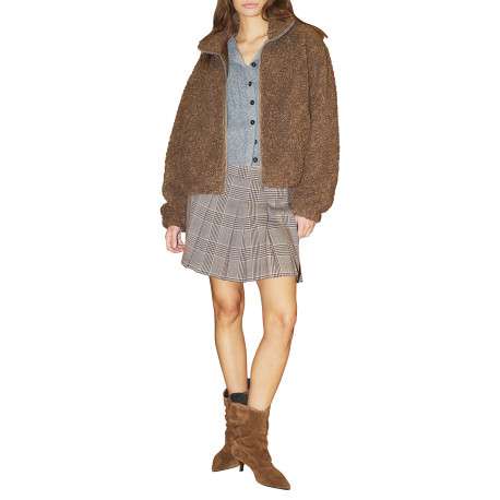 Blouson polaire marron uni à coupe droite avec un col montant - Image 2