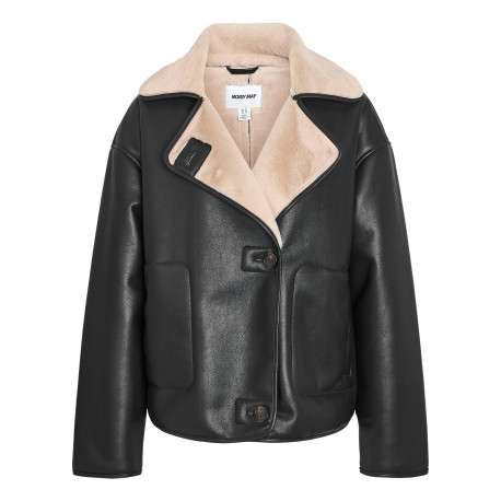 Blouson noir aviateur uni à coupe oversize avec un col à revers