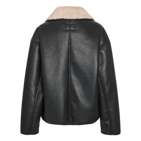 Blouson noir aviateur uni à coupe oversize avec un col à revers - Image 2