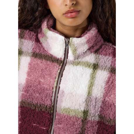Veste multicolore à carreaux à coupe oversize dotée d'un col montant - Image 6