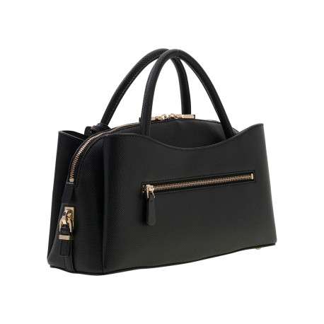 Sac porté mains noir uni muni d'une bandoulière ajustable et de deux anses - Image 2