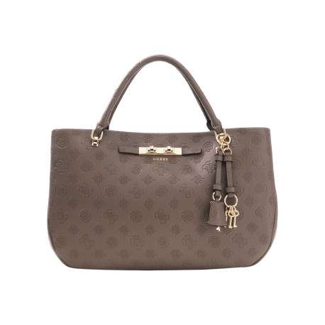 Sac porté mains taupe à motif monogramme avec une fermeture à pression