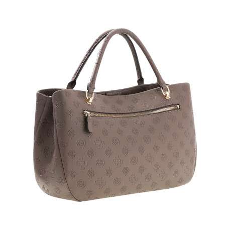 Sac porté mains taupe à motif monogramme avec une fermeture à pression - Image 2